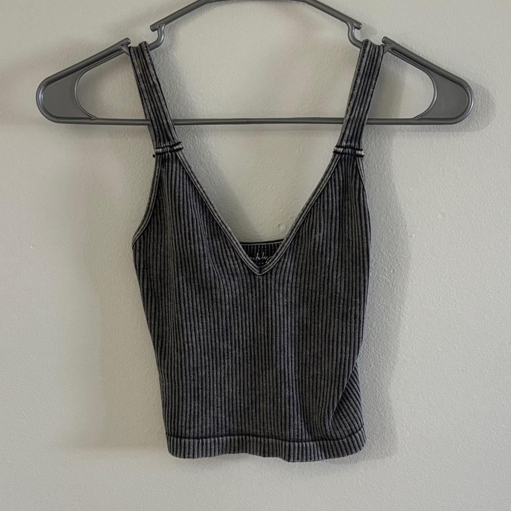 Free People Charcoal Ribbed Tank Top